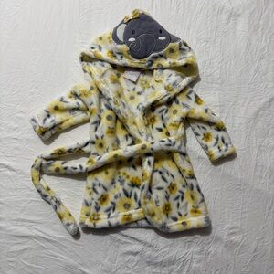Baby Girls Yellow and Gray Floral Elephant Bath Robe Size 0-9 Month